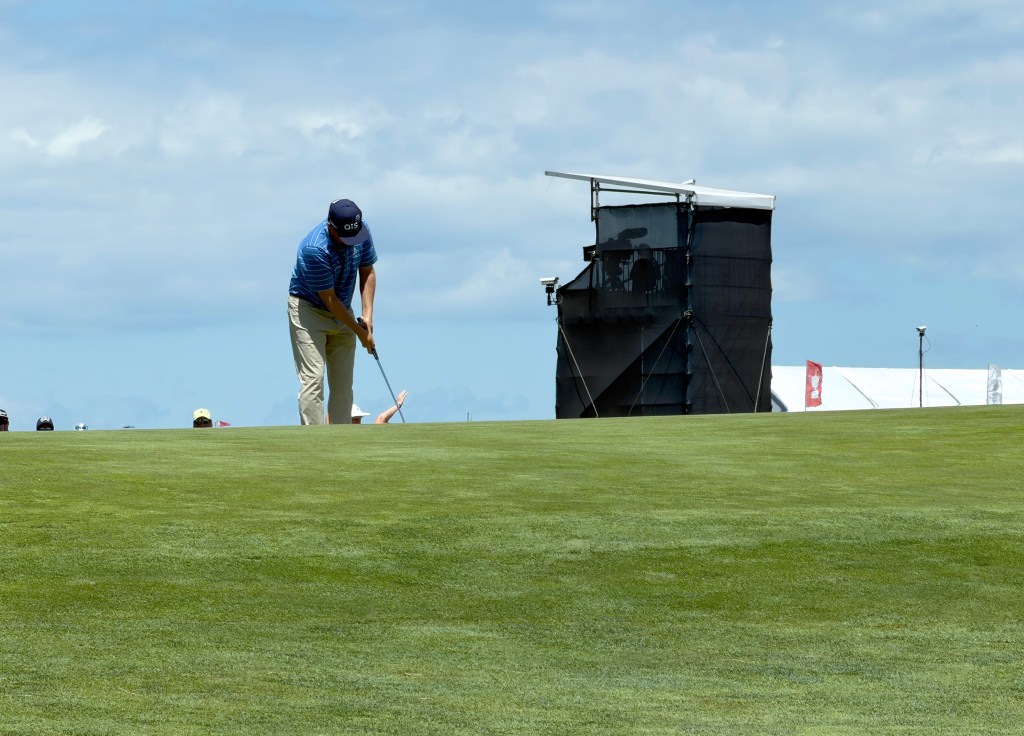 Zac Blair on the 1st hole green